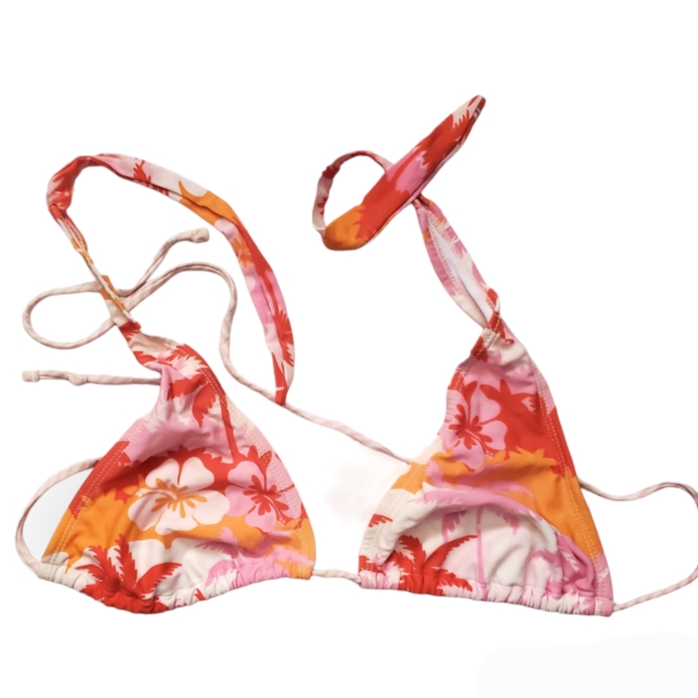 Floral Bikini Top - Orange and Pink